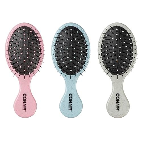 conair detangling mini hair brush set, 3 pack detangler brushe...