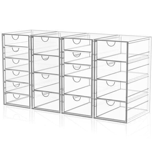 yfxcvsl acrylic makeup organizer with 19 drawers, 4 pack clear...