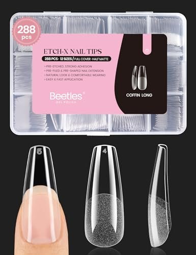 beetles coffin long gel nail tips –pre etched half matte full...