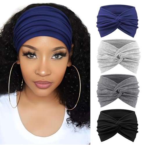 dreshow 4 pack turban headbands for women wide vintage head wr...