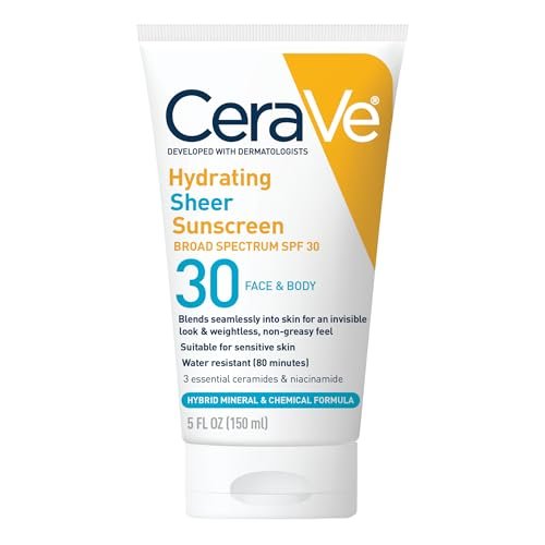 cerave hydrating sheer sunscreen with spf 30 for face and body...