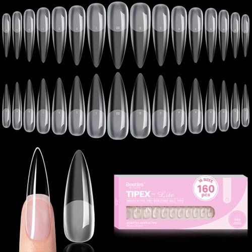 beetles tipex lite instant apex nail tips, xl long stiletto, 1...