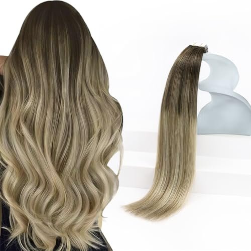 sunny tape in hair extensions, brown balayage blonde real huma...