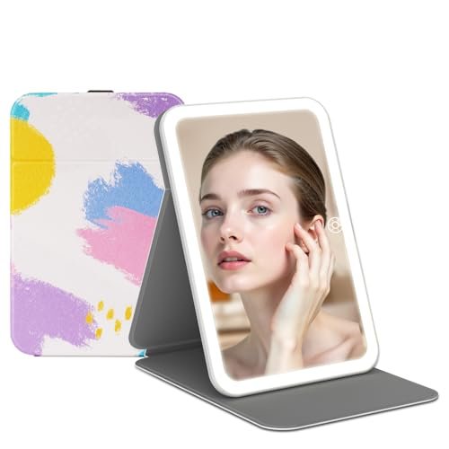 rechargeable travel lighted makeup vanity mirror with pu leath...