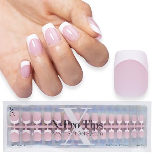 sxc cosmetics french tip press on nails pink extra short squar...