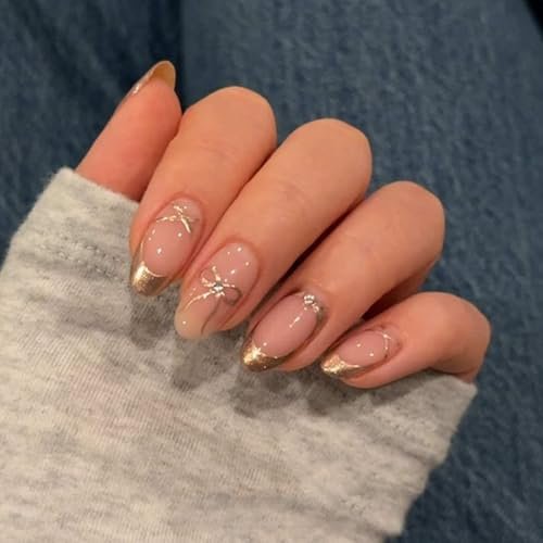 una gella press on nails almond, 32pcs 16 sizes soft gel fake...