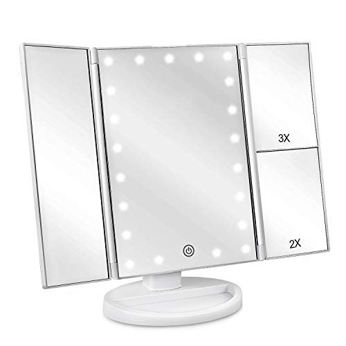 deweisn floor mount tri fold lighted vanity mirror with 21 led...