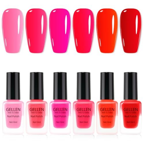 gellen red pink nail polish, quick air dry natural traditional...