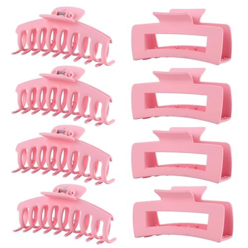 pink hair clips for women 8 pack 4.3 inch large hair claw cli...