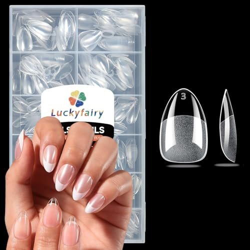 short almond nail tips, 240pcs soft nail gel tips pre shaped a...