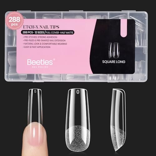 beetles gel nail tips long square 12 sizes, 288pcs pre shaped...