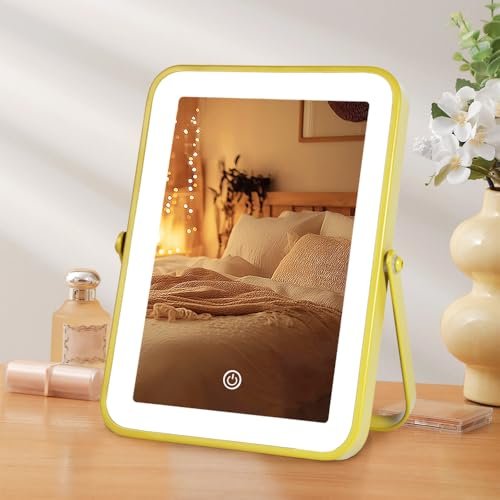 yekkopt gold rechargeable makeup mirror with lights, led vanit...