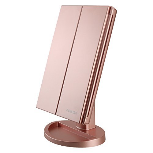 deweisn dresser mount tri fold lighted vanity mirror with 21 l...