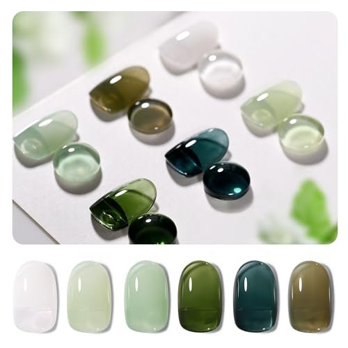 gaoy jelly green gel nail polish set, 6 transparent colors she...