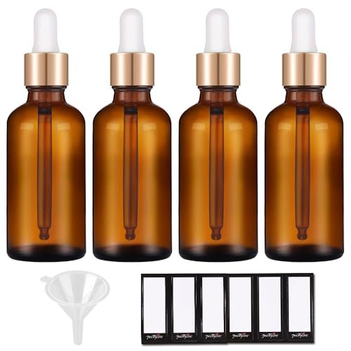 prettycare 2 oz dropper bottles, 4 pack amber glass bottles 60...