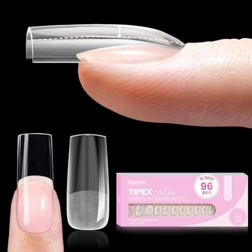 beetles tipex lite instant apex nail tips, medium square, 16 s...