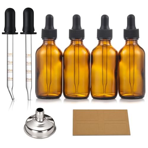4 pack, 2 oz dropper bottles with 2pcs glass pipettes essent...