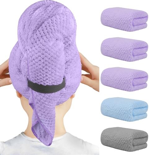 homexcel 5 pack microfiber hair towels 40 x 20 inches super...