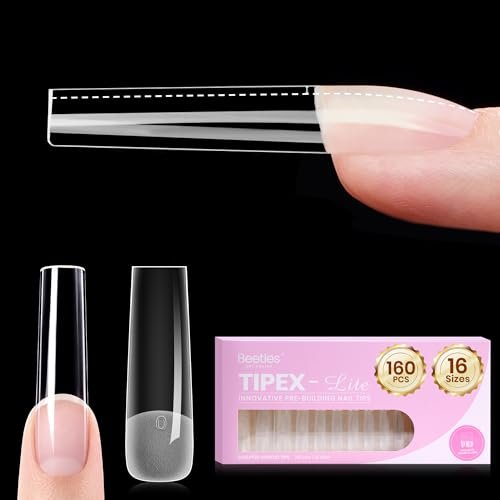 beetles tipex lite instant apex nail tips, xl long square, 16...