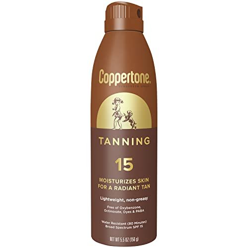 coppertone tanning sunscreen spray with broad spectrum spf 15,...