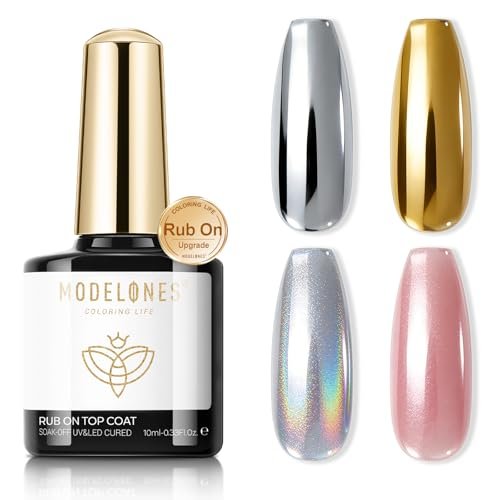 modelones gel top coat for chrome nail powder, clear mirror gl...