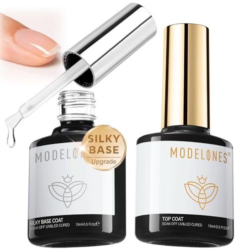 modelones gel nail polish top base coat set, 15 ml upgrade sil...