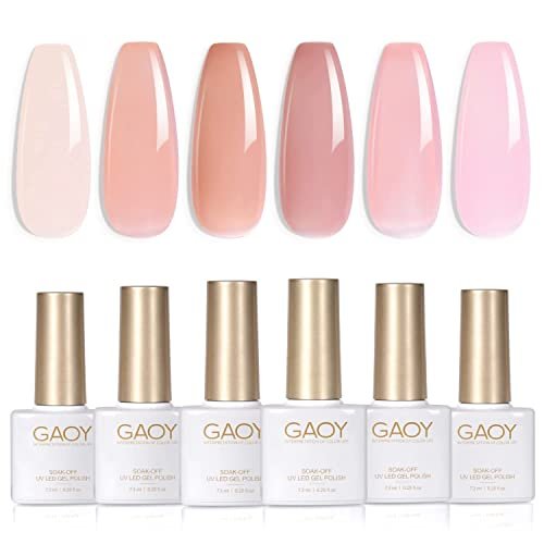 gaoy jelly nude pink gel nail polish set, 6 transparent sheer...