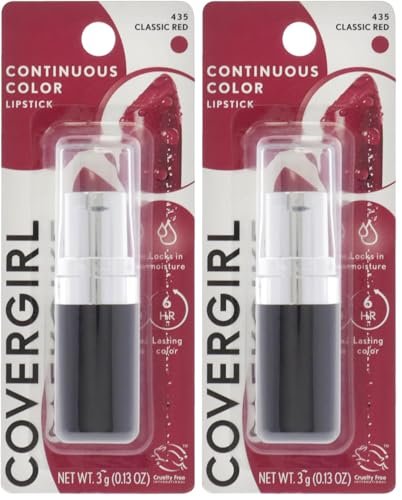 covergirl continuous color lipstick classic red 435, .13 oz