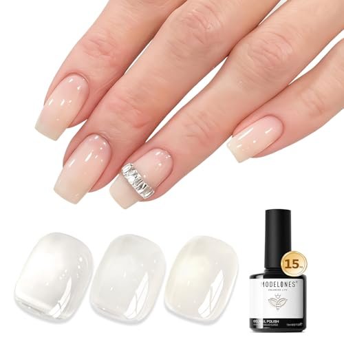 modelones white gel nail polish beige cream milky jelly transl...