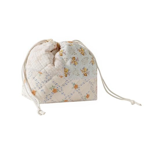 cotton quilted drawstring makeup bag with canvas lining,coquet...