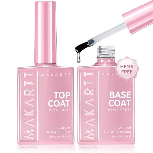 makartt hema free gel top and base coat set: 2 pcs 15ml no wip...