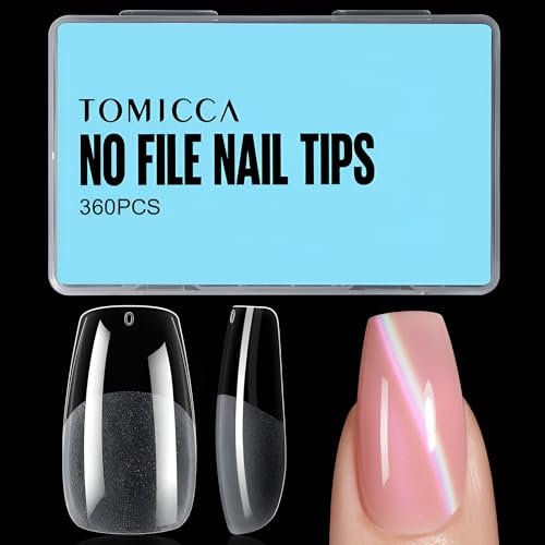 tomicca medium coffin nail tips, 360pcs half matte gel nails,...