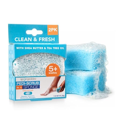 spongeables pedi scrub foot exfoliating 20+ wash sponge, clean...