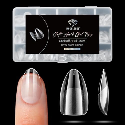 modelones extra short almond fake nail tips 510pcs gel tips...