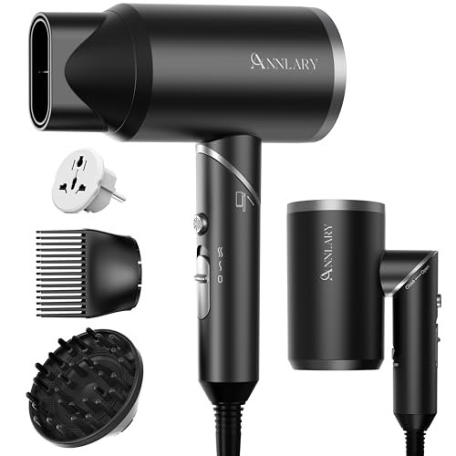 annlary dual voltage travel hair dryer with diffuser & comb, 1...