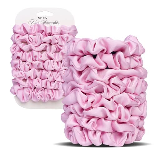 ultra petite satin scrunchies for women – 8pcs pink small hair...
