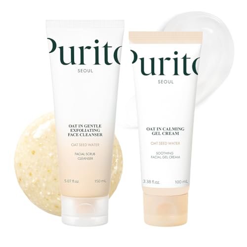 purito oat velvet duo, calming gel cream & exfoliating facial...