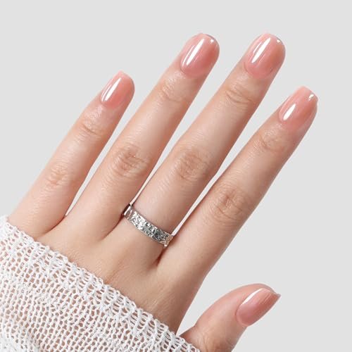 una gella chrome nude press on nails: short square soft gel pr...