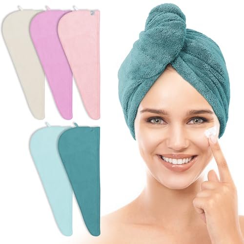 tenstars 5 pack thicken microfiber hair towel wrap for women ...