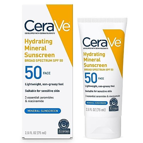 cerave 100% mineral sunscreen spf 50, face sunscreen with zinc...