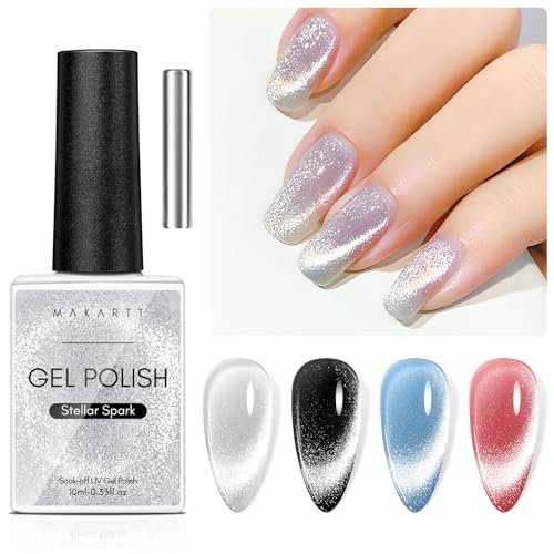 makartt universal silver cat eye gel polish: sparkle glitter n...
