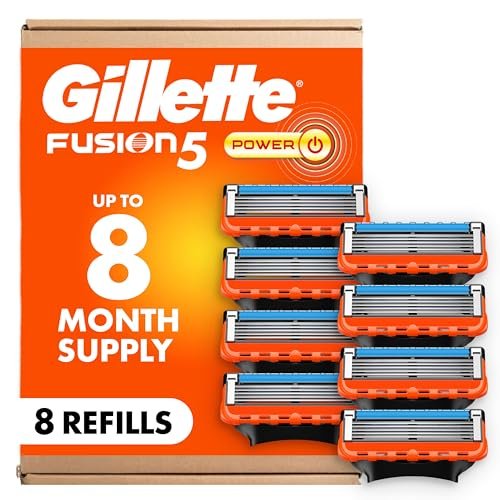 gillette fusion5 power razor blade refills for men, 8 count, w...