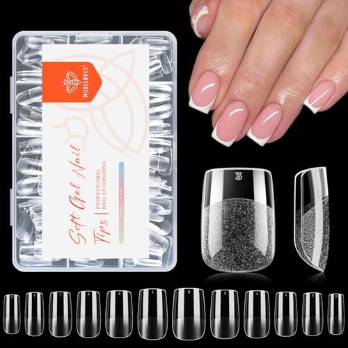 modelones short square nail tips, pre shaped soft gel tips fak...