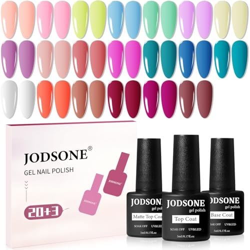 jodsone 20 color vibrant and high shine gel nail polish kit wi...