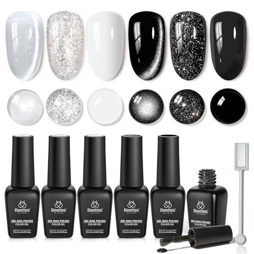 beetles white black gel polish set twilight gleam 6 colors s...