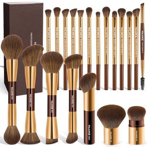 maange 20 pcs makeup brushes with gift box, double end multi f...