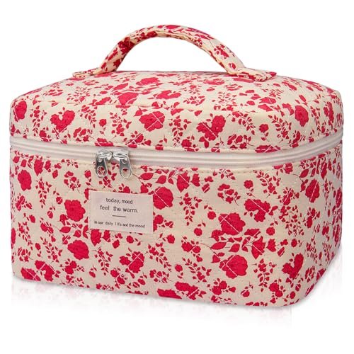 gosect large makeup bag, cute cosmetic bag for women girls, fl...