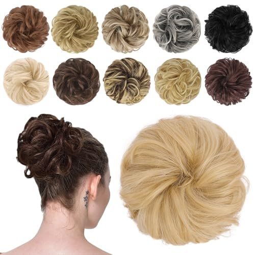 feshfen messy bun hair piece wavy synthetic chignon scrunchi...