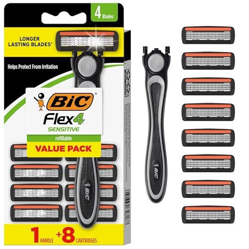 bic flex 4 refillable razors for men, long lasting 4 blade raz...