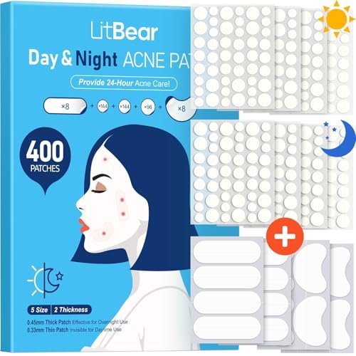 litbear pimple patches for face, 400 counts day and night acne...
